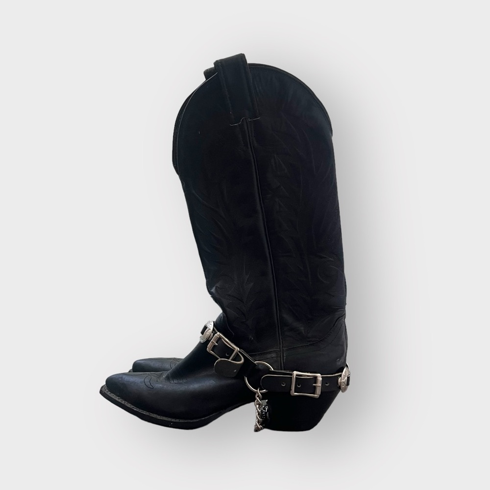 Justin Boots W2321 Black Western Boot - SIlver Boot Chain Boho, Women's Size 6 - Picture 4 of 11